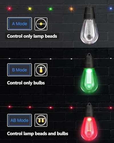 Flacchi Smart Patio Lights with Rope Fairy - 46ft Smart S14 String Lights, Waterproof Shatterproof Bluetooth APP Remote Control Dimmable for Balcony, Backyard, Party, Holiday (RGB & Warm White)
