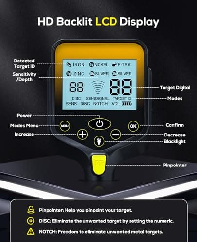 Metal Detector for Adults Waterproof - 2000mAh Chargeable Professional Cordless Gold Detector with LCD Display, Retractable Foldable Higher Accuracy Metal Detector with 10" IP68 Coil - OKESAM