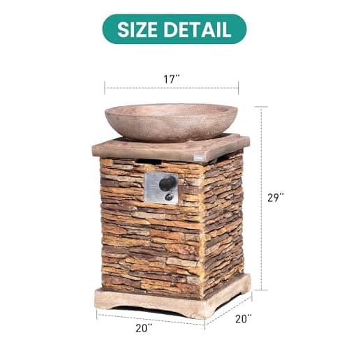 SUNBURY Outdoor Propane Fire Pit, Gas Fire Pit for Outside Patio, Stone Outdoor Fire Table Fire Column 40,000 BTU Propane Fire Tables Firepit Table w Lava Rocks, CSA Certified, Waterproof Cover