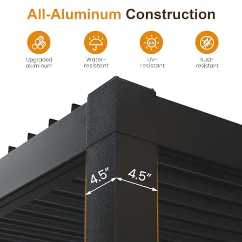 Louvered Pergola 12'x16', Full Aluminum Outdoor Pergola with Adjustable Rainproof and Gutter System, Hardtop Gazebo for Patio, Deck, Garden, Yard, Black