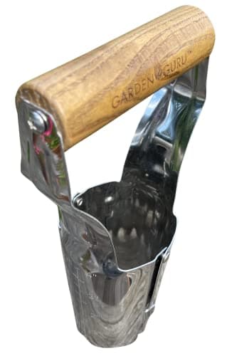 Garden Guru Eco Bulb Planter - 100% Recycled Stainless Steel - Rust Resistant - FSC Certified Wood Ergonomic Handle - Depth Marker for Consistent Planting Flowers Tulips, Daffodils, Dahlias