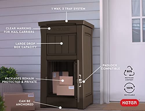 Keter Delivery Box for Porch with Lockable Secure Storage Compartment to Keep Packages Safe, One Size, Brown