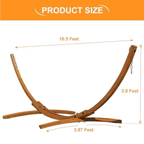 Lazy Daze Hammocks 10.5 FT Outdoor Arc Wood Hammock Stand, 2 Person Russian Pine Hardwood Hammock Stand with Carabiners and Chains, for Outdoor Patio Garden Poolside, 300lb Capacity,Brown