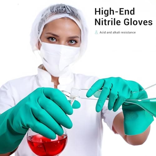 ThxToms Chemical Resistant Nitrile Gloves, Resist Household Acid, Alkali, Solvent and Oil, Latex Rubber Free, 1 Pair Large