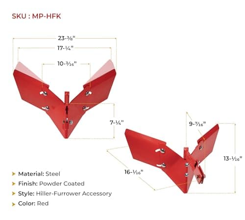 Mytee Products 15683 Hiller-Furrower Attachment for Rear Tine Tillers, Adjustable Wing, Three Kinds of Connection, Garden Tiller for Large and Small Areas of Land Cultivation & Clean Lands