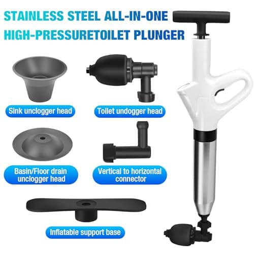 High Pressure Toilet Plunger, Air Drain Blaster Gun with Visual Barometer and Stainless Steel Plungers, Powerful Drain Clog Remover Tool for Sink, Toilet, Floor Drain - Heavy Duty Toilet Plungers
