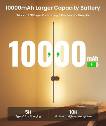 40" Battery Operated Wall Sconce, 10000mAh Rechargeable Wireless Sconces Set of 2, Dimmable Wall Sconces with Remote Control, 18 Color Modes Non Hardwired Wall Sconces, 10 Hours Using Time
