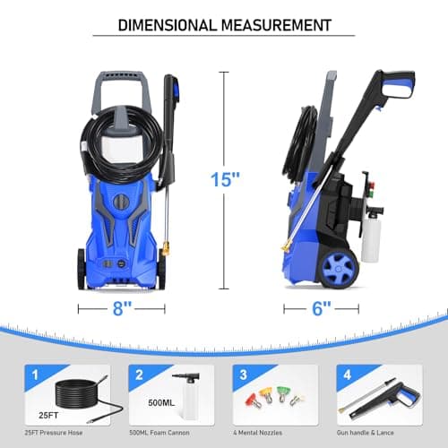 4800PSImax 3.2GPM Pressure Washer Powered - Electric Power Washer for Cars Washing with 25FT Pressure Hose, Blue
