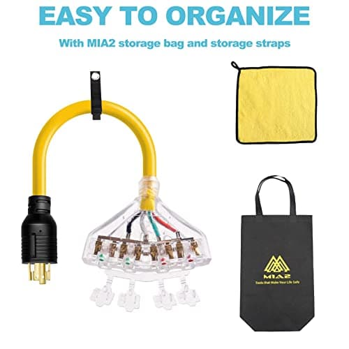 Heavy Duty L14-30P 30 Amp to 110 Generator Adapter Cord Distribution to 4X 5-20R 1.5 FT Household Outlet Female with Dust Protection Caps 125/250V 7500W STW 10AWG/4C ETL Listed