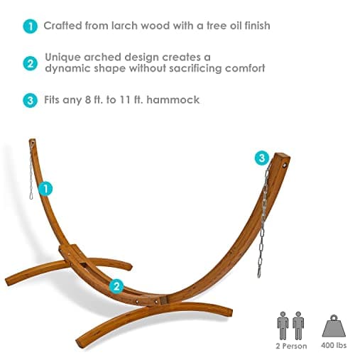 Sunnydaze Curved Wood Hammock Stand Only - 2-Person Wooden Hammock Stand for Outside with 400-Pound Capacity- 12-Foot