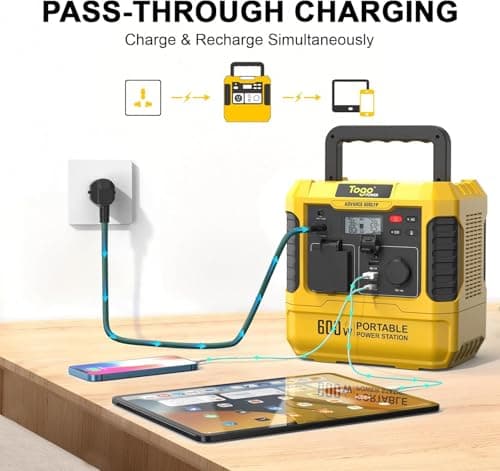 Togo POWER Portable Power Station ADVANCE600-560Wh LiFePO4 Battery 600W AC Outlet (Peak 1200W) - 0-80% in 60 Mins - Power Backup Outdoor Solar Generator for Camping, RV Trip, Outage