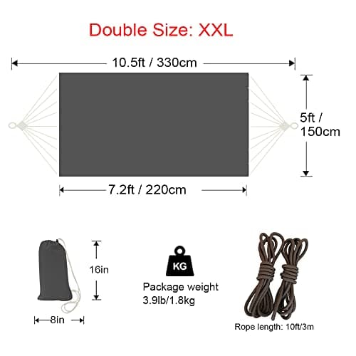 Hammock Outdoor 2 People 220x150cm Total Length 330cm Load 300kg Canvas Cotton Hammock for Garden Indoor Children Balcony Dark Gray XXL