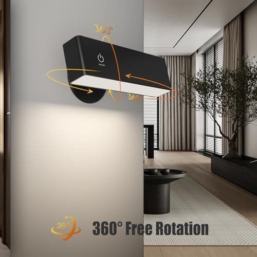 Honalia Adhesive Wall Lights for Bedroom 2 Pack, Rechargeable Wall Lights with Magnetic & Dimmable, 360 Rotation Cordless Wall Sconce, Peel and Stick Lights for Wall Bedside, Reading