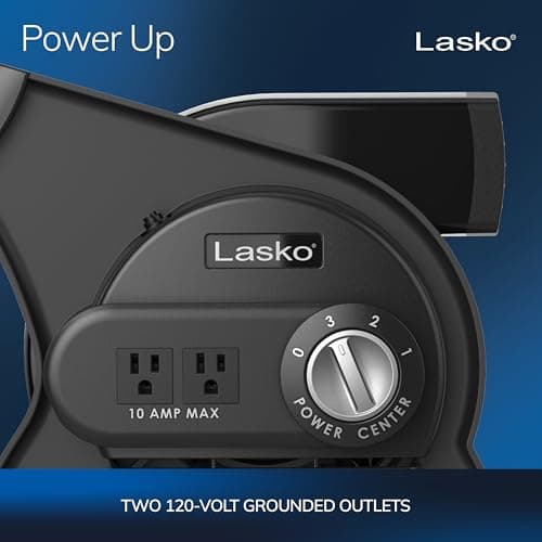 Lasko 12” Utility Fan for Job Site or Home Use, 289 CFM, Pivoting High Velocity Blower Fans, 3 Speeds, 2 Accessory Outlets 120V, Black, U12104