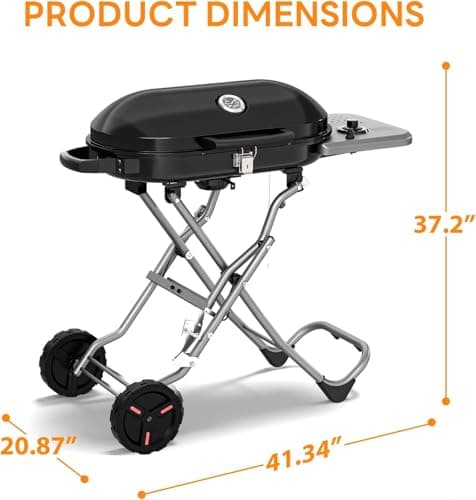 Portable Propane Gas Grill, 15,000 BTU Foldable Outdoor Grill with 348 Sq. In. Grilling Area for Camping, BBQ, Parties, Backyard, Beach Outings