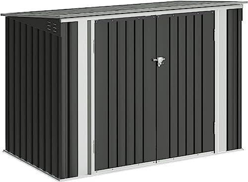 Devoko Outdoor Storage Shed 5.8 x 3.3 FT Metal Trash Shed Waterproof Outside Storage with Lid Chain Hydraulic Gas Rod for Trash Can Weeding Tools