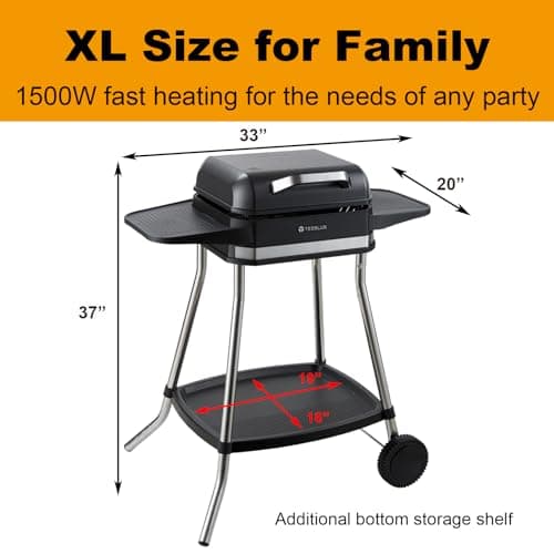 Outdoor Electric Grill & Griddle, 1500 Watts, Black