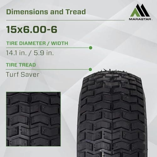 MARASTAR 21446-2PK 15x6.00-6 Tire and Wheel Assembly, Pneumatic Replacement Lawn Mower Front Tires Compatible with Craftsman Riding Lawn Mowers, 2 Pack, Easy Install Assembly