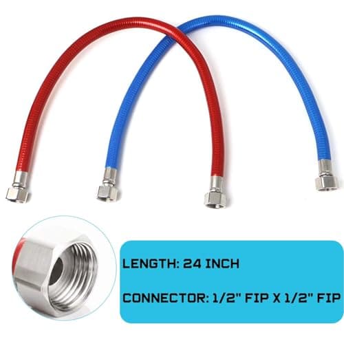 24 inch Flexible Stainless Steel Corrugated Water Heater Connector Hot and Cold Color Water Heater Hose 1/2 "FIP x 1/2" FIP 2pcs