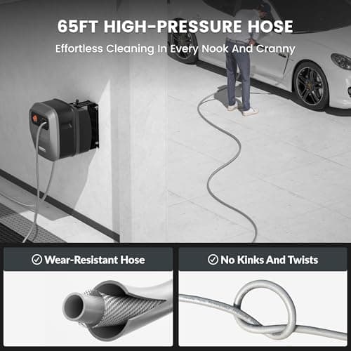 Giraffe Tools Grandfalls Pressure Washer G20 Pro, 2500 PSI 2.2 GPM, Wall Mounted Power Washer with 65FT Hose Reel, Ultra-Soft Pressure Hoses, 4 Nozzles for Floor/Cars/Fences/Patios, Dark Silver