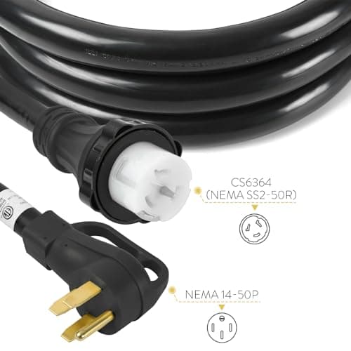 S7 50 Amp Generator Cord,13FT STW 6/3 + 8/1 14-50P to SS2-50R Twist Lock,Heavy Duty Cord with Organizer Lock Connectors