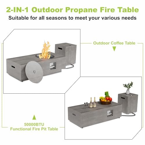 48" Propane Fire Pit for Backyard with Round Burner - 50,000 BTU Fire Pit Table with Lid, Rocks, Cover & Tank Storage - Outdoor Gas Fireplace for Patio and Deck (Grey, 48" Standard)