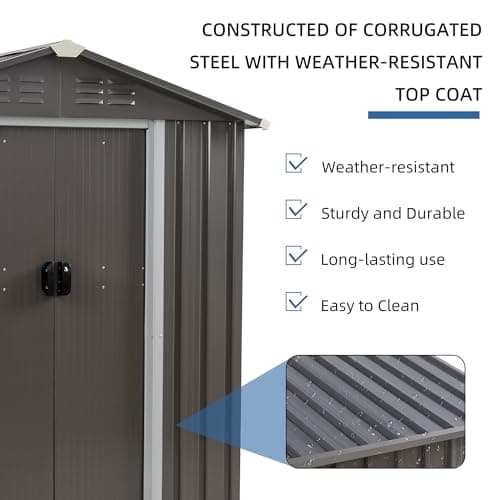 JY QAQA 5x3 FT Metal Outdoor Garden Storage Shed,Waterproof Metal Garden Sheds with Window and Lockable Double Door,Weather Resistant Steel Tool Storage House Shed for,Garden,Patio,Lawn
