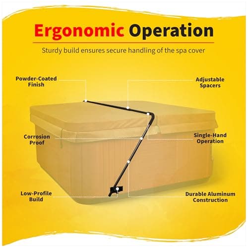 HEATWAVE Low Mount Spa Cover Lift – Compatible with Rectangular/Square Spas up to 8 ft Wide – Easy to Use Hot Tub Cover Lifter with Durable Power Coated Steel & Adjustable Spacers - Black