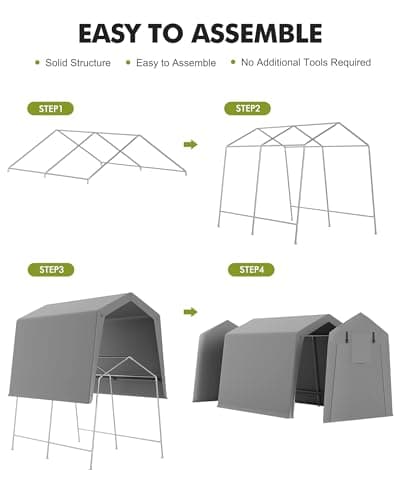 7 x 10 ft Carport Storage Shed, Portable Garage with Roll-up Zipper Door, Heavy Duty Waterproof Tarp, Storage for Motorcycle, Bike, Firewood, Garden Tools