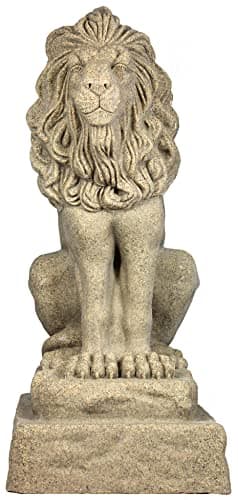 EMSCO Group Guardian Lion Statue – Natural Sandstone Appearance – Made of Resin – Lightweight – 28” Height
