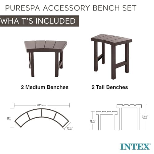 Intex 2 Medium PureSpa Benches, Compatible with Above Ground 4 Person Spas (Accessory Only)