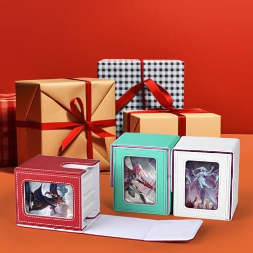 Card Deck Box with MTG Commander Display, Deck Case Holds 100+ Double-Sleeved Cards, Storage Box Fits TCG/PTCG/Sports Card with 2 Dividers, 1 Toploader (Red, White)