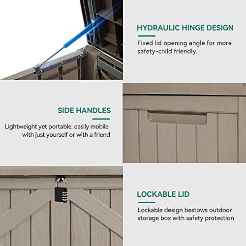 YITAHOME 120 Gallon Large Deck Box, Upgraded Resin Outdoor Storage Boxes w/Flexible Divider, Waterproof Cushion Storage Bench for Patio Furniture, Pool Supplies, Garden Tools - Lockable, Light Brown