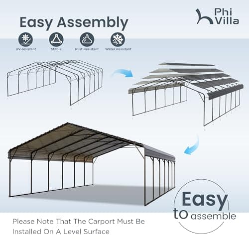 PHI VILLA 20 x 30-ft Carports, Durable Portable Garage Carport Canopy Car Tent
