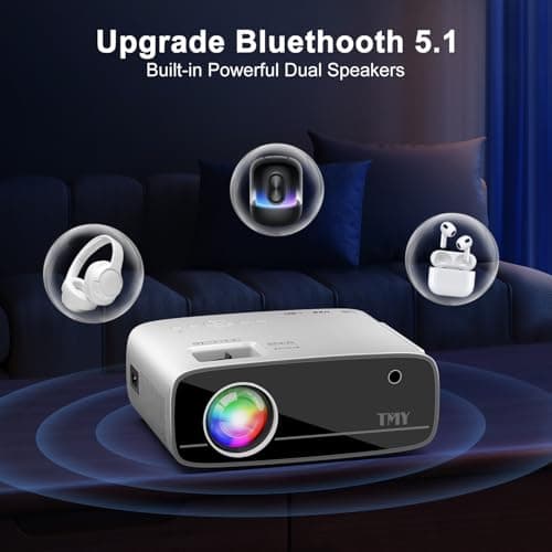 TMY Projector with WiFi and Bluetooth, Native 1080P Mini Projector, Portable Projector wirh 50% Zoom, Compatible with TV Stick/Phone/PC/DVD/HDMI/USB/TF, Movie Projector for Home Bedroom