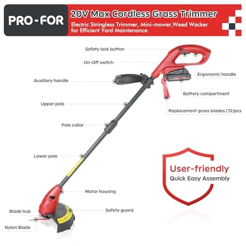 20V Max Cordless Grass Trimmer with Nylon Blade, 2-in-1 Stringless Trimmer & Lawn Edger, Lightweight Weed Wacker for Efficient Yard Maintenance