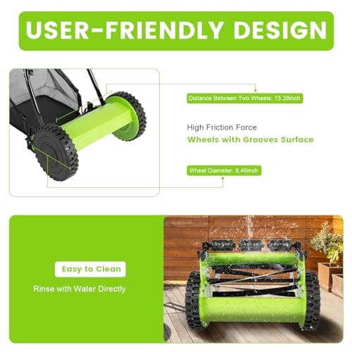 12-Inch Lawn Reel Mower, 5-Blade Push Reel Mower Manual Adjustable Cutting Height with 6 Gallons Grass Catcher Easy to Use for a Green Healthy Lawn