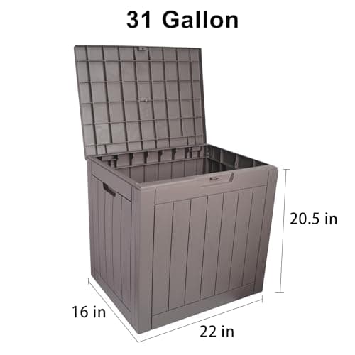 Plastic Deck Box Small Resin 31 Gallon Patio Storage Boxes Outdoor Waterproof Storage for Outside Toy Storage Box Waterproof Grey Garden Storage Bin with Lid Lockable Dock Box