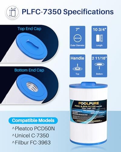 POOLPURE C-7350 Spa Filter Compatible with Caldera 50, Unicel C-7350, Caldera Spas 73532, 1019401, Pleatco PCD50N, Filbur FC-3963, 735321, 50 sq.ft. Hot Tub Filter Cartridge 1pack