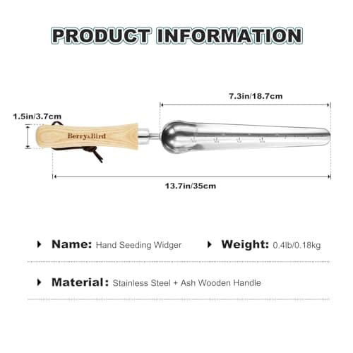 Seeding Widger,Stainless Steel Seed Dibber Tool with Measuring Scale,Wooden Handle Garden Bulb Trowel for Seed Planting Tool Hand Shovel Planter Transplanter Dibber Soil Digginng