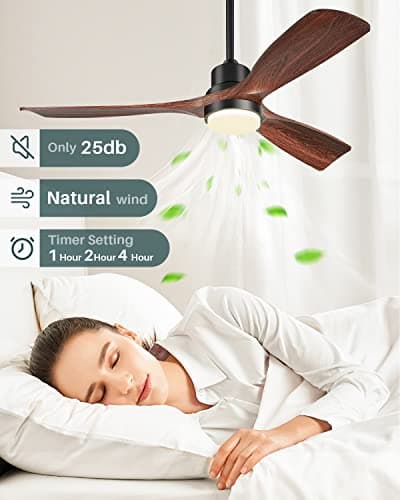 Ceiling Fans with Lights and Remote, 52 Inch Outdoor Ceiling Fan for Patios with Light 3 Downrods, 3 Blades Modern Ceiling Fan Noiseless Reversible DC Motor, Wood Fan for Farmhouse