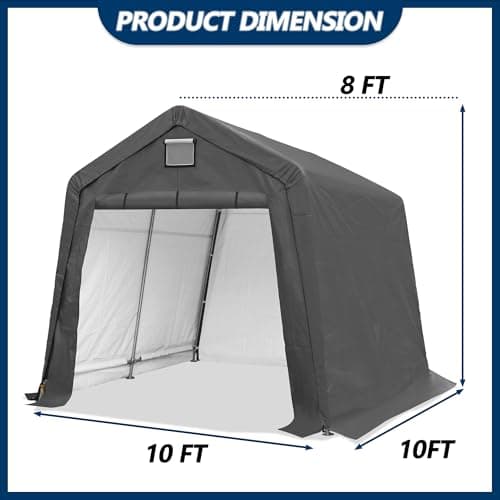 COVERONICS 10' x 10' Outdoor Storage Shed - Heavy Duty Portable Shelter Carport with Ventilation Windows and Roll-up Doors, Storage Shelter Tent for Motorcycle, Bike, Lawnmower and Garden Tools, Grey