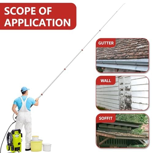 24 FT Gutter Cleaning Tools from The Ground - Telescoping Pressure Washer Wand - Gutter Cleaner Attachment with Power Washer Extension Wands, 7 Spray Nozzle Tips, 2 Hose Adapters and Support Belt