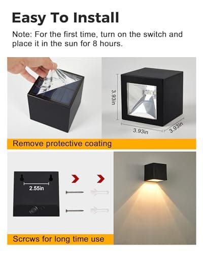 LUHLEE Solar Wall Lights - Modern Outdoor Square Solar Sconce Lights, IP65 Waterproof, Perfect for House Wall, Porch, Garden, Yard, Patio, Fence Decor