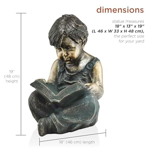 Alpine Corporation 19" Tall Indoor/Outdoor Boy Sitting Down Reading Book Statue Set Yard Art Decoration