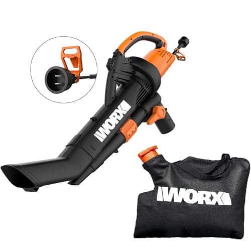 WORX 12 Amp Trivac 3-in-1 Electric Leaf Blower/Mulcher/Vacuum WG509 Metal Impeller for Fine Mulching