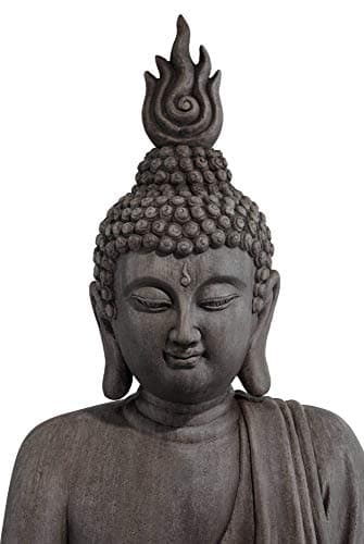 John Timberland Large Tall Sitting Buddha Statue Sculpture Zen Asian Japanese Garden Decor Indoor Outdoor Front Porch Patio Yard Outside Home Balcony House Lawn Stone Gray Finish Resin 42" High