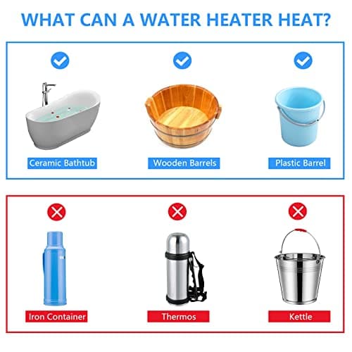 2000W Immersion Water Heater Electric, Portable Bucket Heater with 304 S S, Submersible Bathtub Pool Heater with LCD Thermometer Heats up to 5 Gallons of Water in Minutes