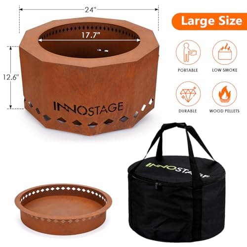 Outdoor Fire Pit - 24" Smokeless Wood Pellet Fire Pits Large for 4-6 People Campfire-Weathering Steel Material