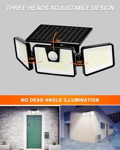 INCX Solar Lights Outdoor Waterproof, 3000 LM 156 LED Motion Sensor Outdoor Lights, 3 Heads Solar Powered Security Flood Light Motion Detected Spotlight for Patio Garage Yard Entryways, 2 Pack Black